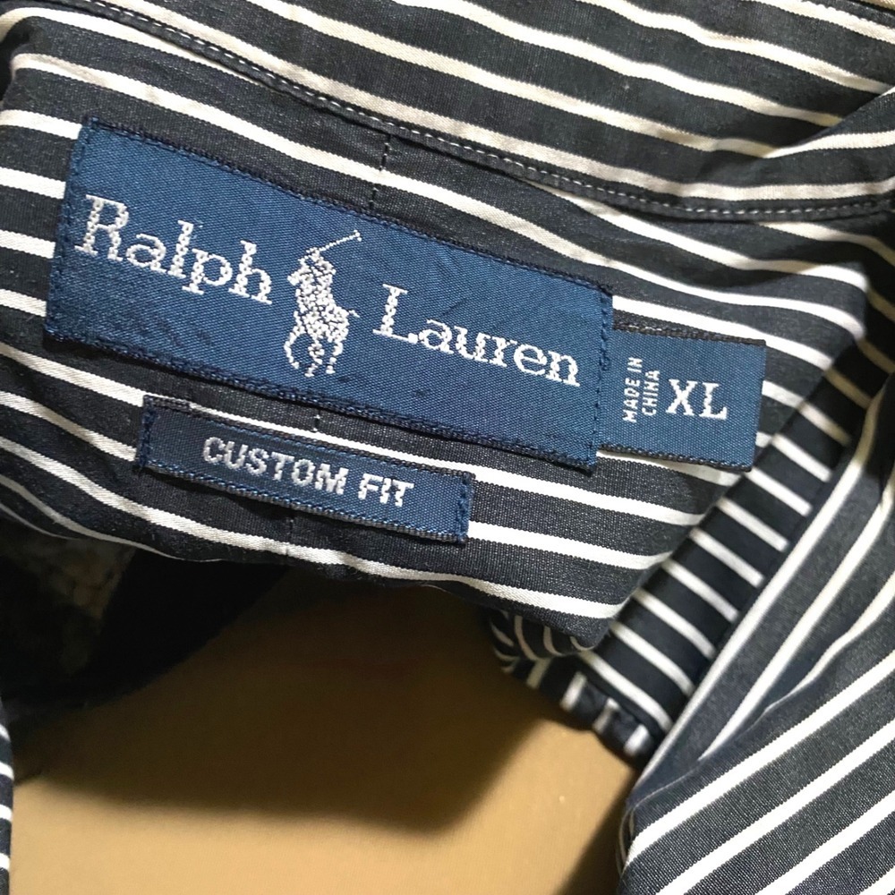 Ralph Lauren Button Down Old Money Preppy Mens Custom Fit XL Navy White Stripe - Picture 6 of 10